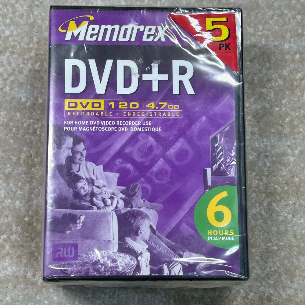 Memorex DVD+R 5 Pack‎ 4.7GB 120min Recordable DVD Video Discs Sealed SLP 6Hr